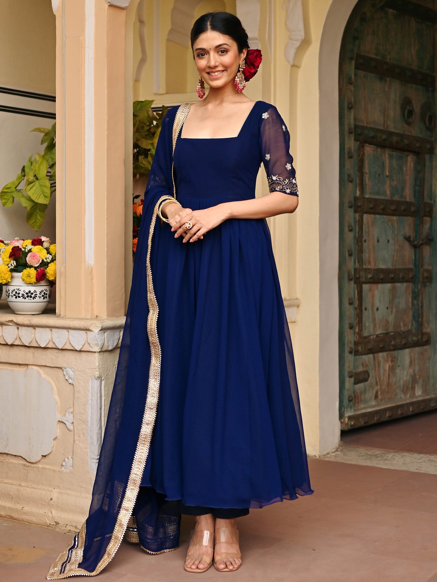 Blue Handwork Georgette Anarkali Set L Blue Handwork Georgette Anarkali Set L