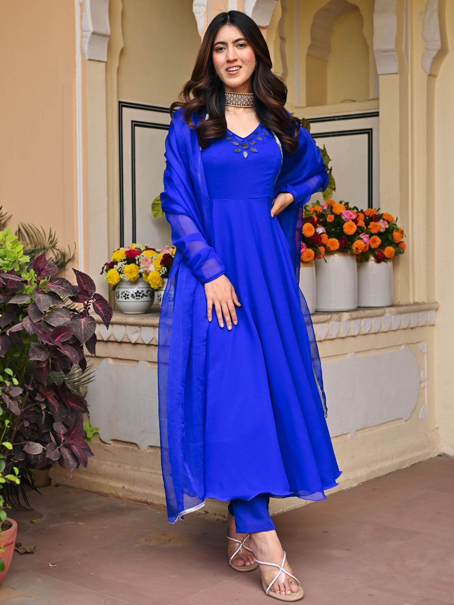 Eletric Blue Mirror Anarkali Set XXXL Eletric Blue Mirror Anarkali Set XXXL