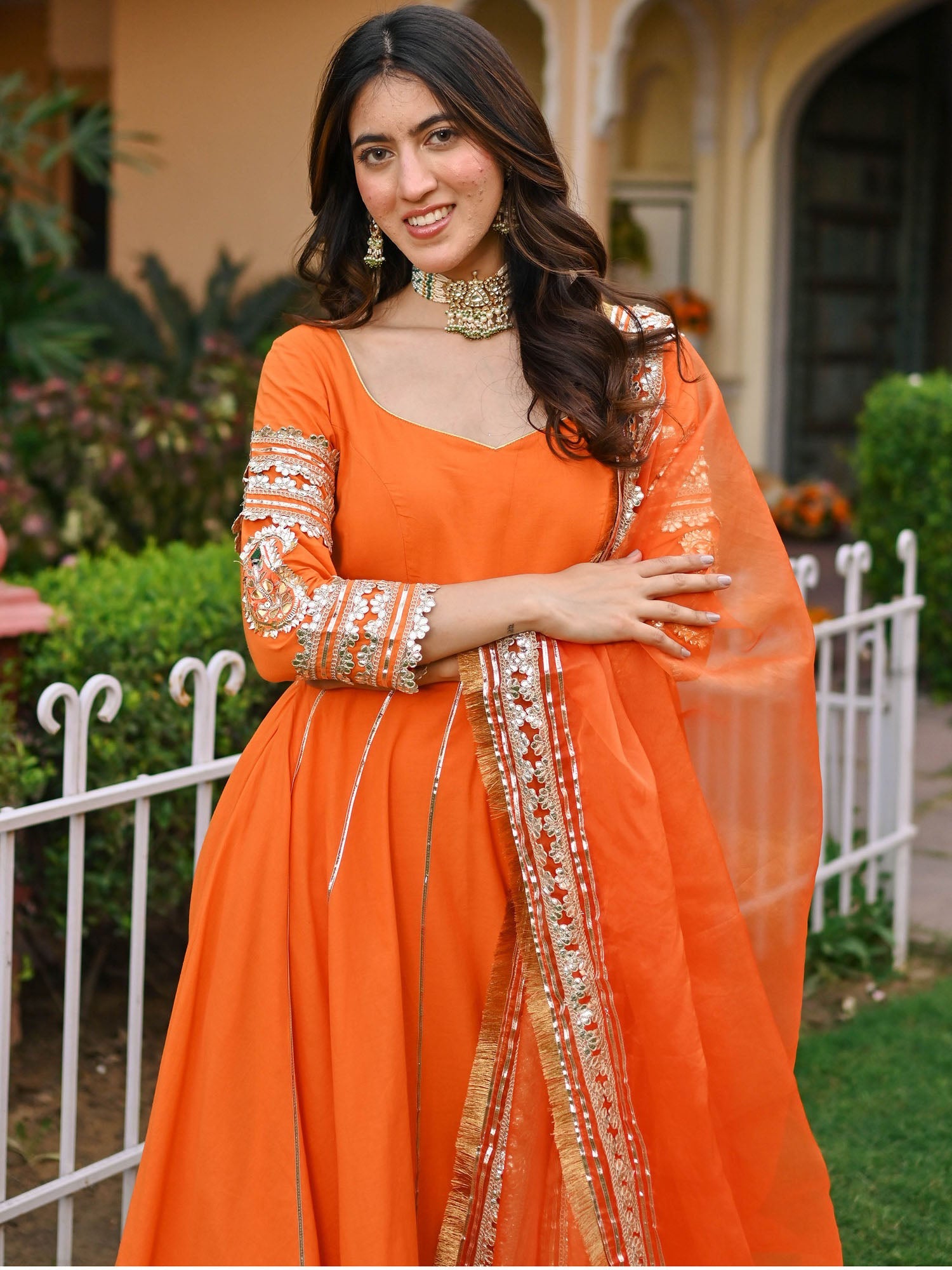 orange colour anarkali dress Burnt Orange Anarkali Set 2XL / Orange