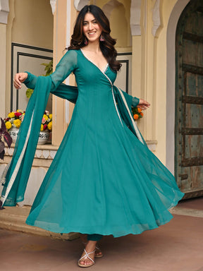 Teal Blue Georgette Angrakhaa Set