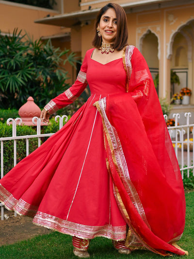 Red Paisley Gota Anarkali Set