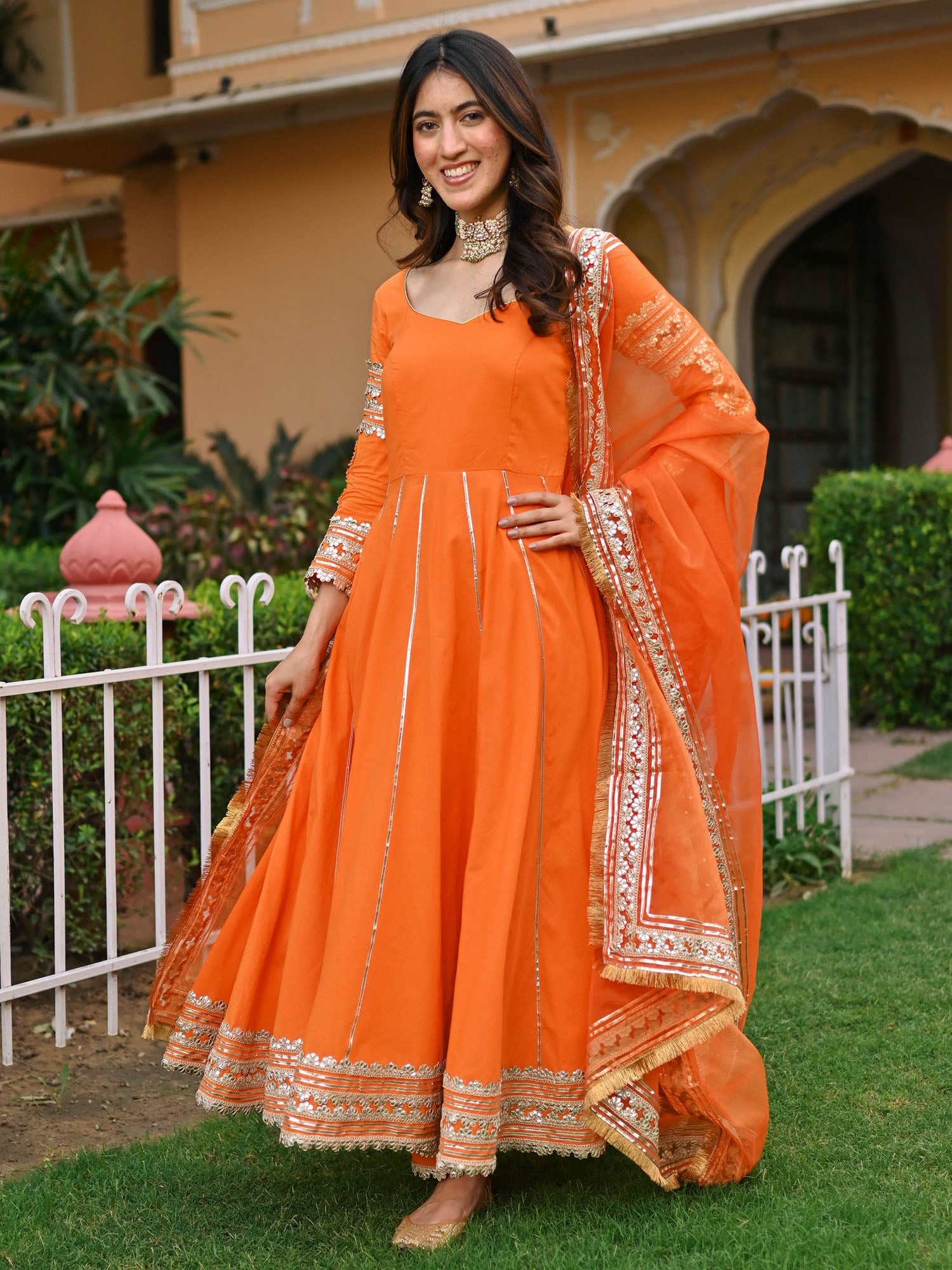 anarkali orange dress Orange Paisley Gota Anarkali Set S