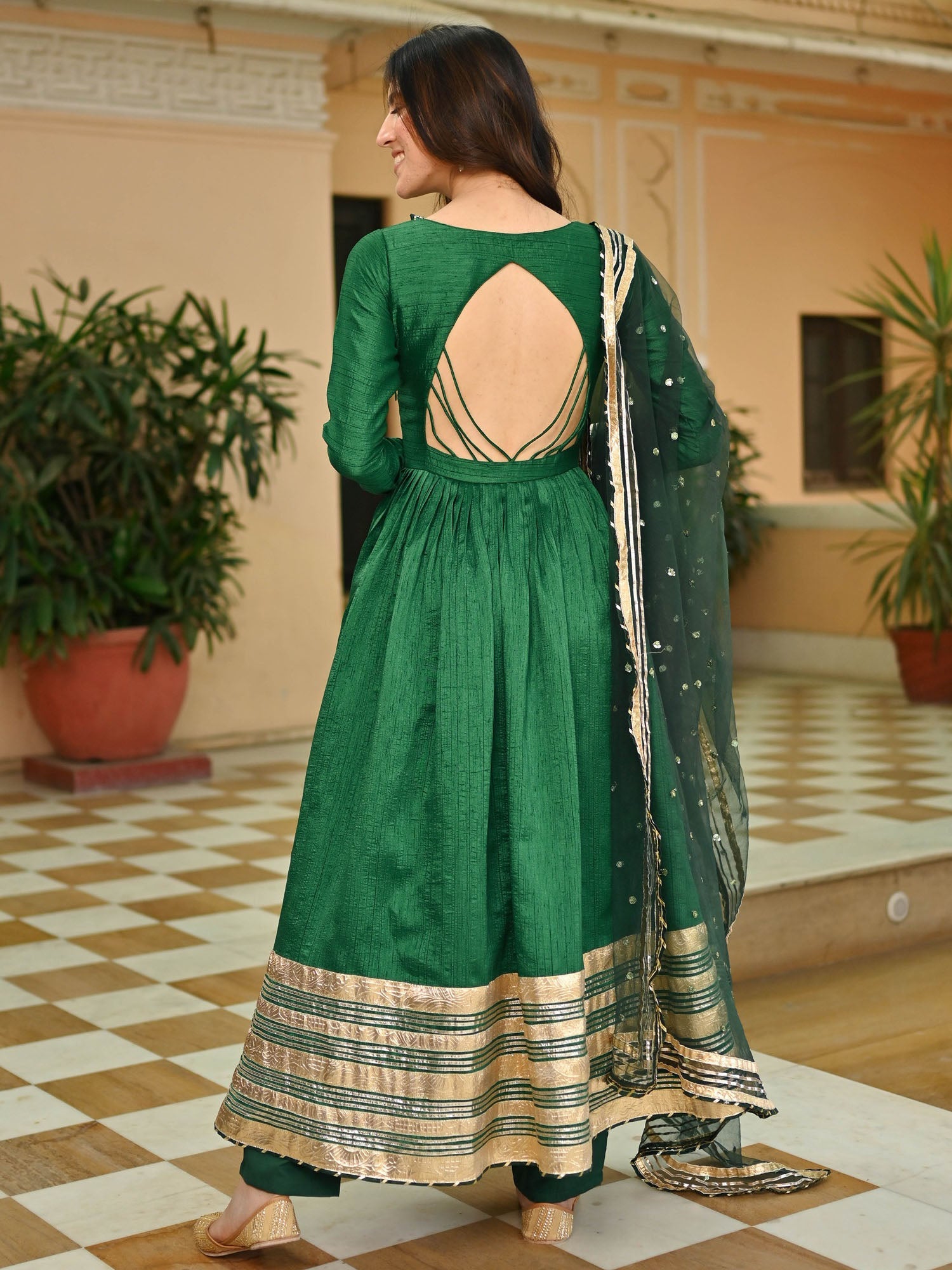 Dark Green Silk Anarkali set Dark Green Silk Anarkali set