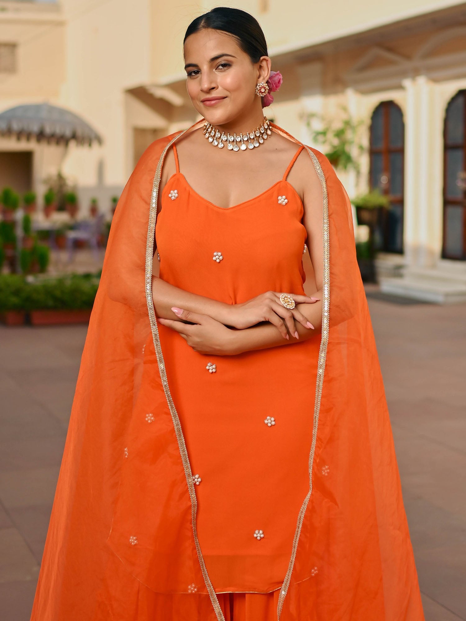 orange dress jewellery combination Style Report: How To Accessorise An Orange Dress