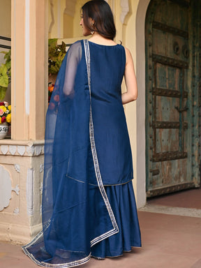 NAVY BLUE SILK KURTA AND SHARARA SET