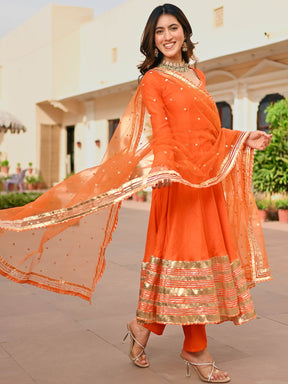 Orange Silk Anarkali set