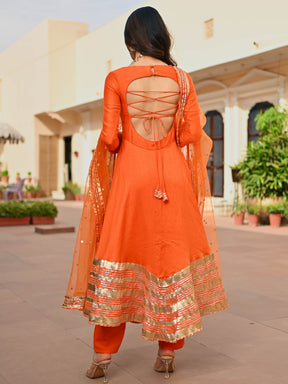 Orange Silk Anarkali set