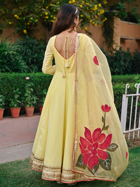 Yellow Handbrush Anarkali Set