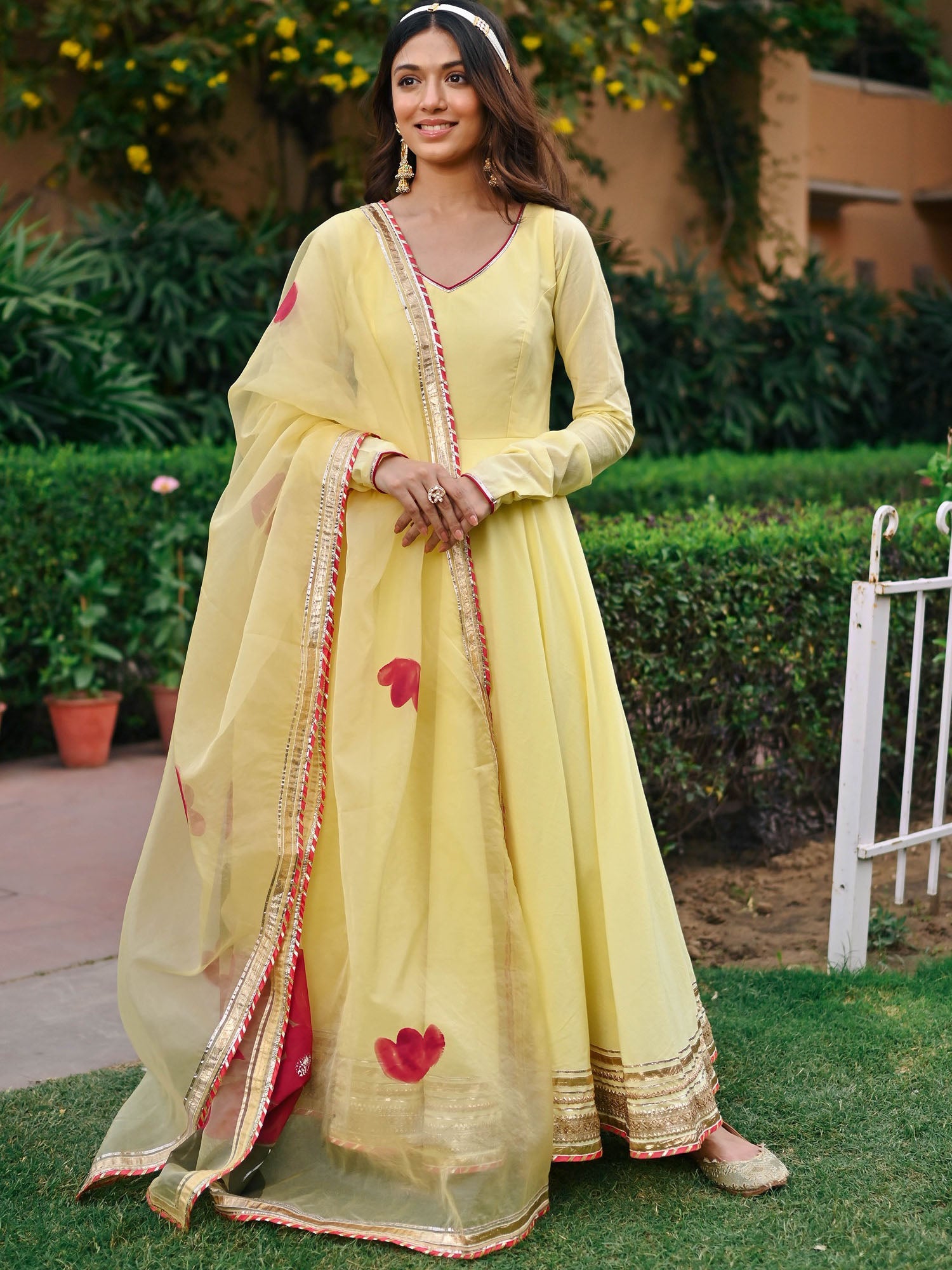 Yellow Handbrush Anarkali Set