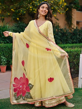 Yellow Handbrush Anarkali Set