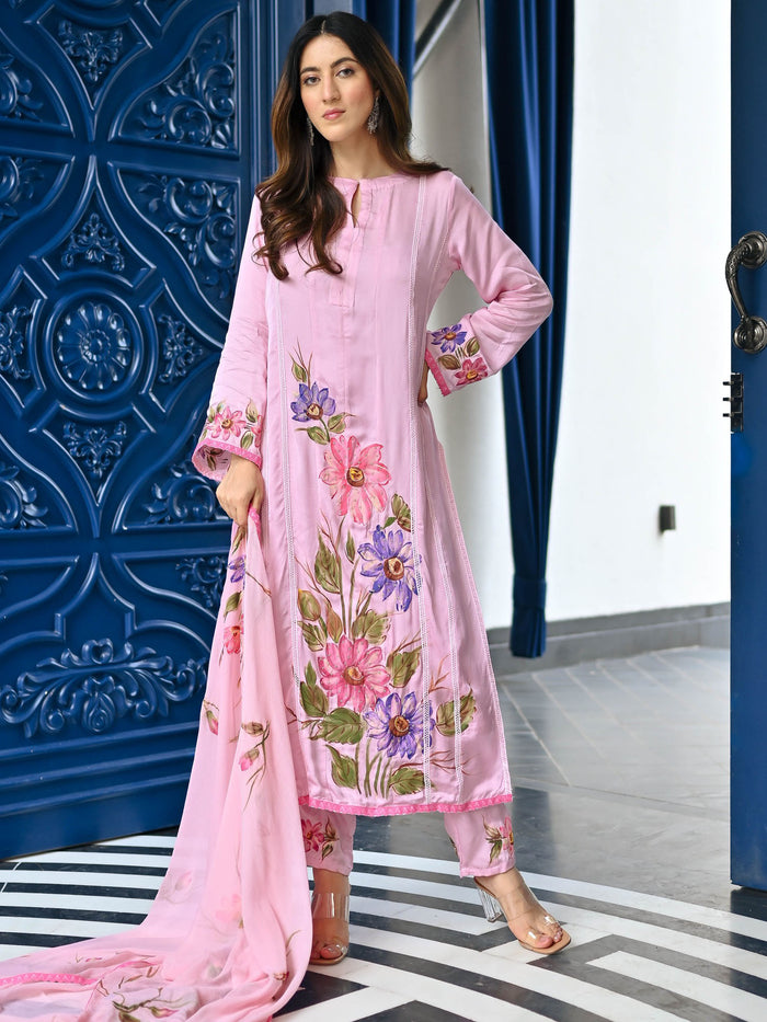 Zuari Supima Cotton Pink Kurta Set main image 1