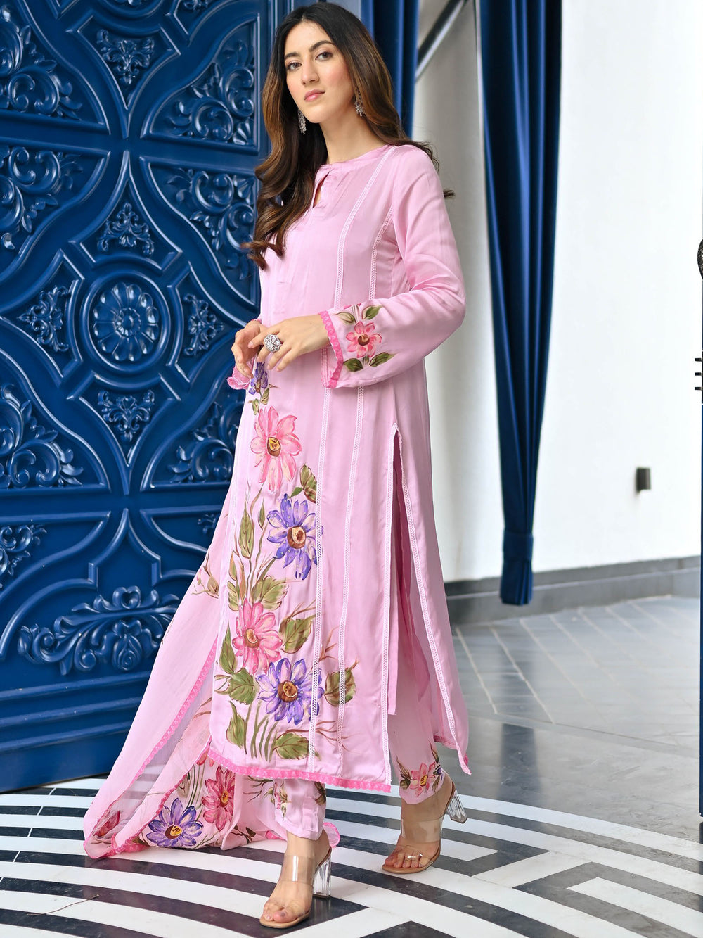 Kasari Supima Cotton Pink Kurta Set