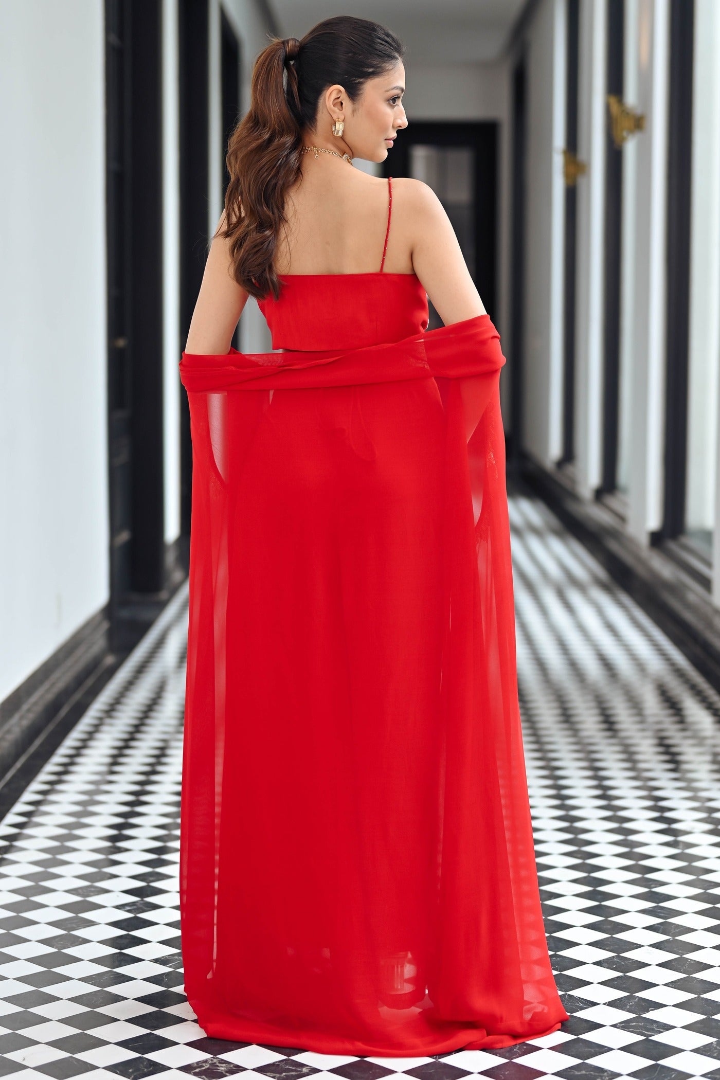 Red Georgette Coord Set