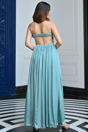 Blue Silk Satin Gown