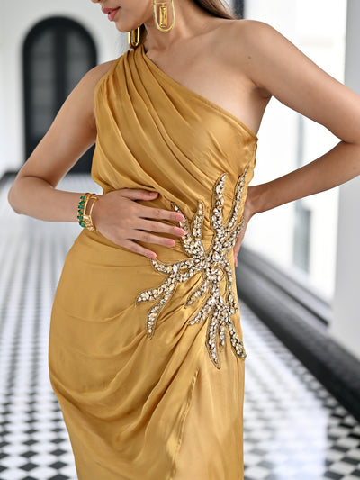 Gold Silk Satin Long Dress