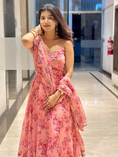 Pink Printed Anarkali