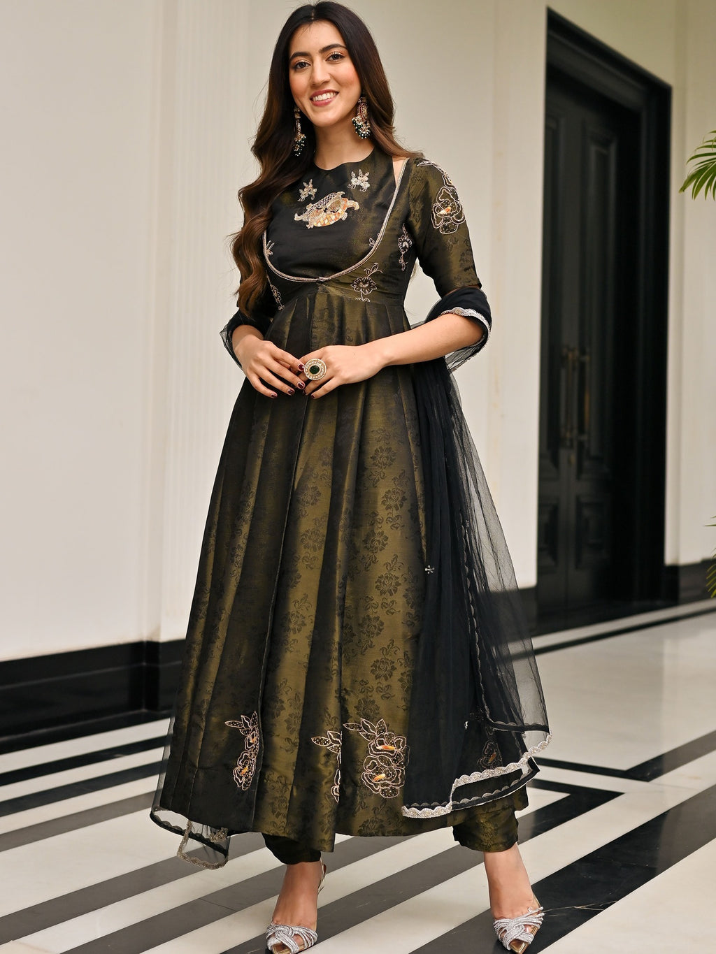 The Royals Black Anarkali Set XXS
