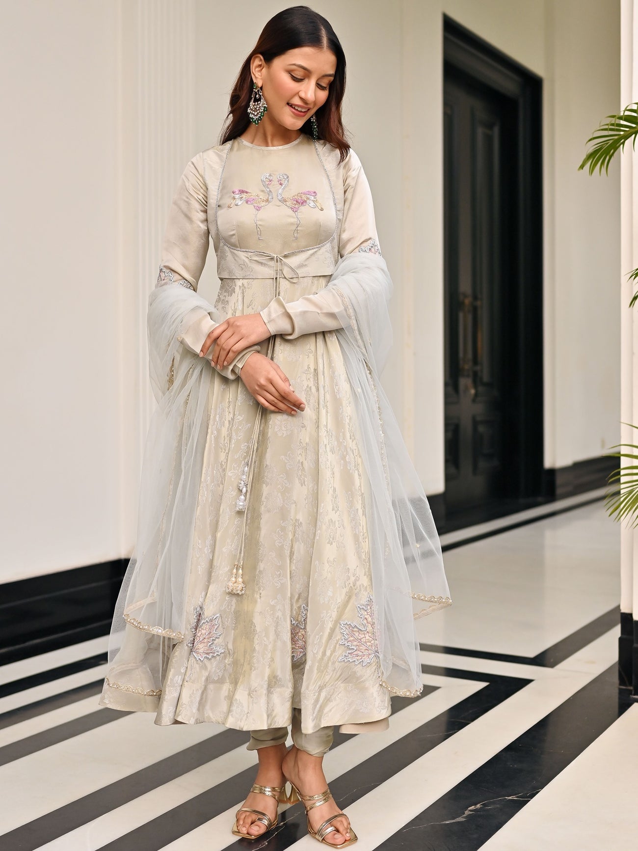 Cluster Anarkali Set - Off-White