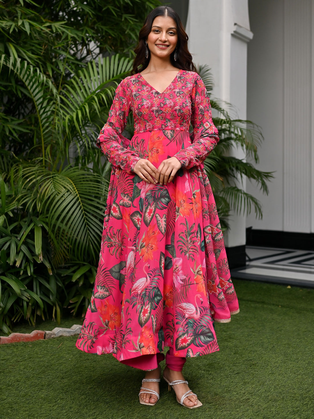 Pink Tropical Rhapsody Anarkali