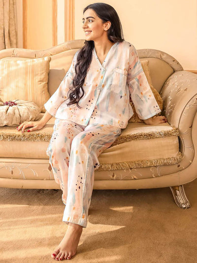 Watercolor Satin Collar Nightwear Set