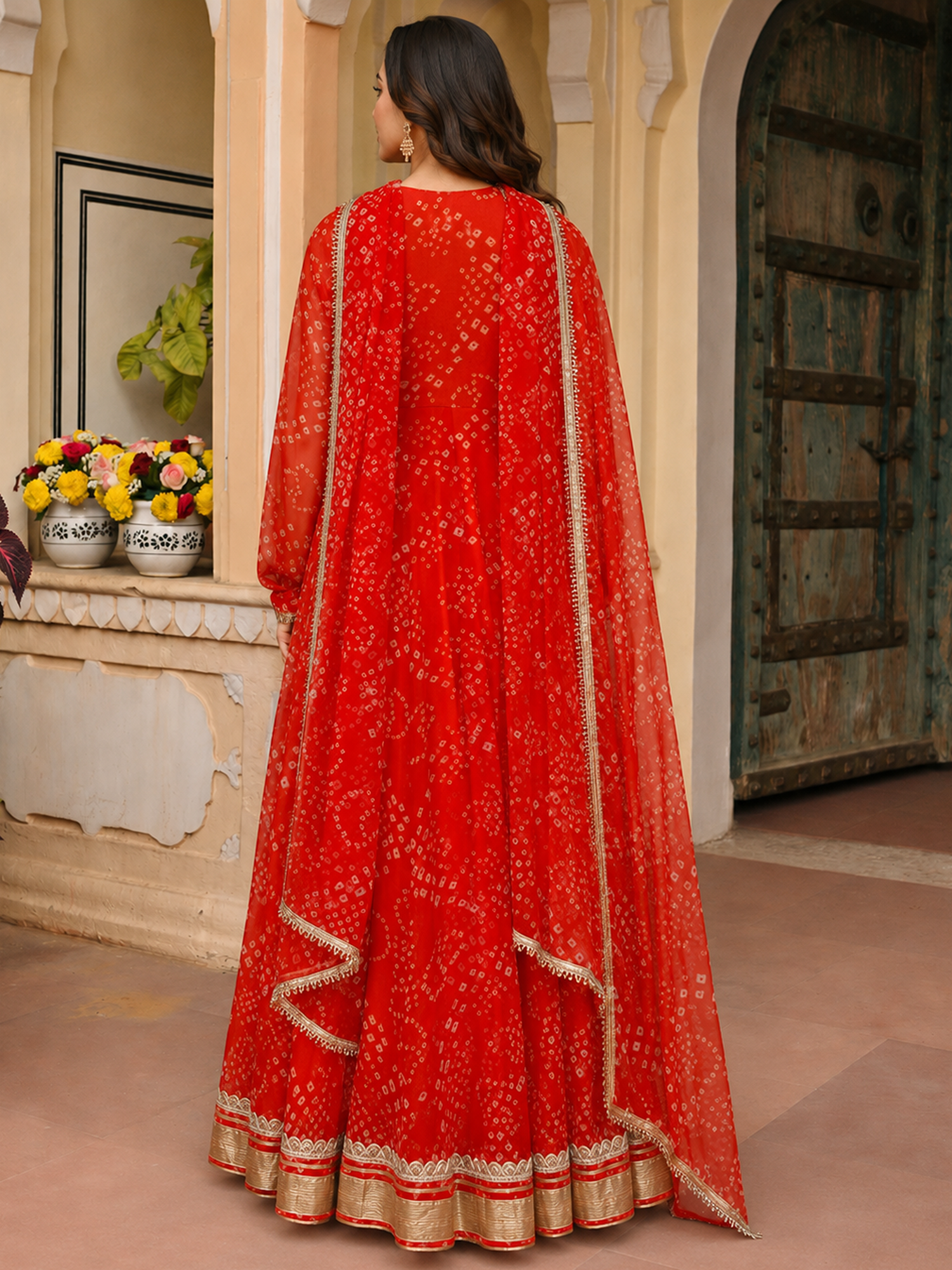 Orange Bandhej Anarkali