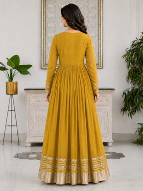 Yellow Anarkali with Floral Organza Dupatta