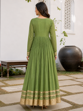 Green Anarkali with Floral Organza Dupatta