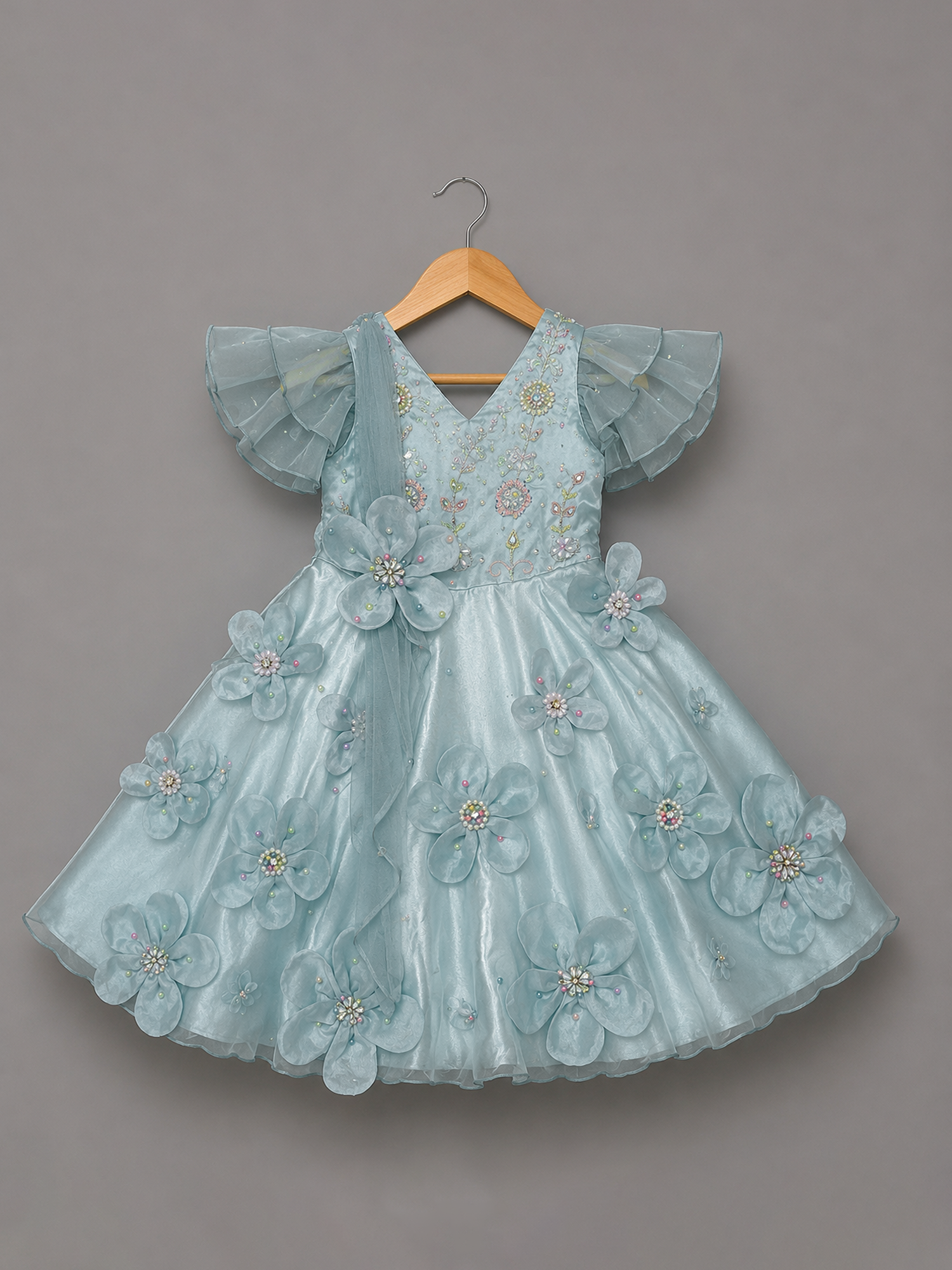 SKY BLUE RUFFLE GOWN