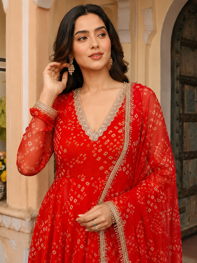 Orange Bandhej Anarkali