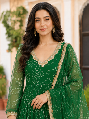 Green Bandhej Anarkali