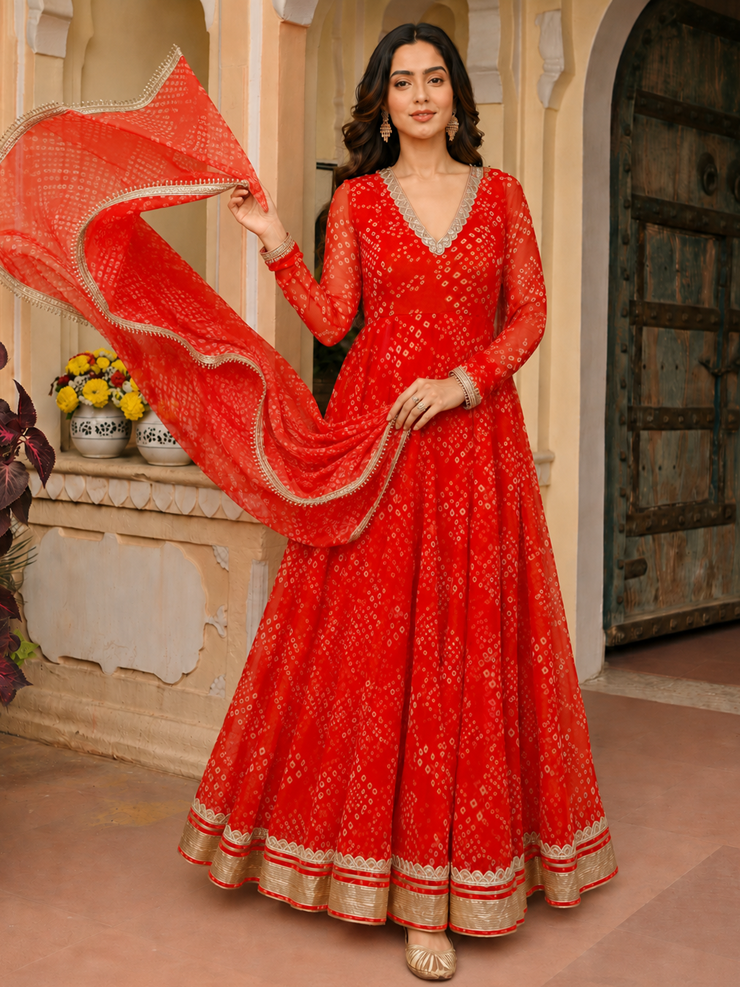Orange Bandhej Anarkali