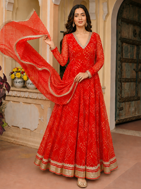 Orange Bandhej Anarkali