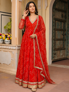 Orange Bandhej Anarkali
