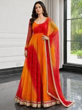 Red and Yellow Bandhani Anarkali