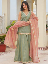 Green Kurta Plazo with Tissue Dupatta