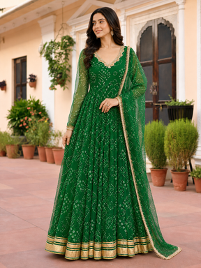 Green Bandhej Anarkali