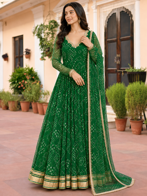 Green Bandhej Anarkali