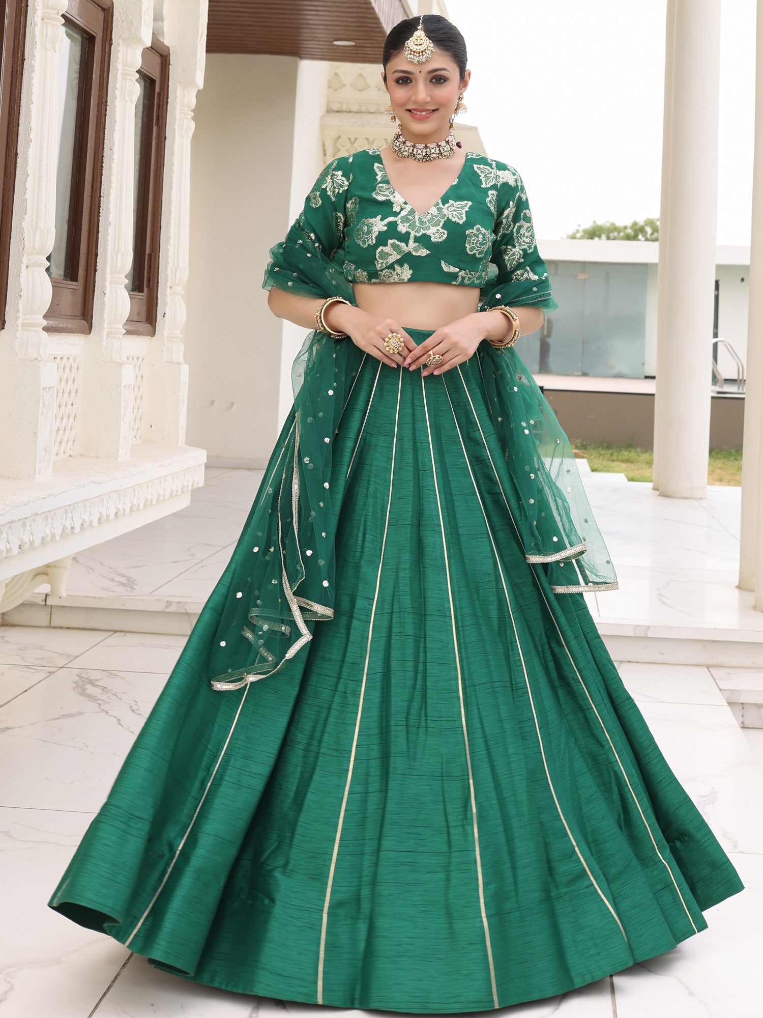 green lehenga dress Heritage Green Grandeur- Emerald Green Lehenga Choli with Intricate Embroidery