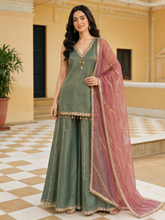 Green Kurta Plazo with Tissue Dupatta