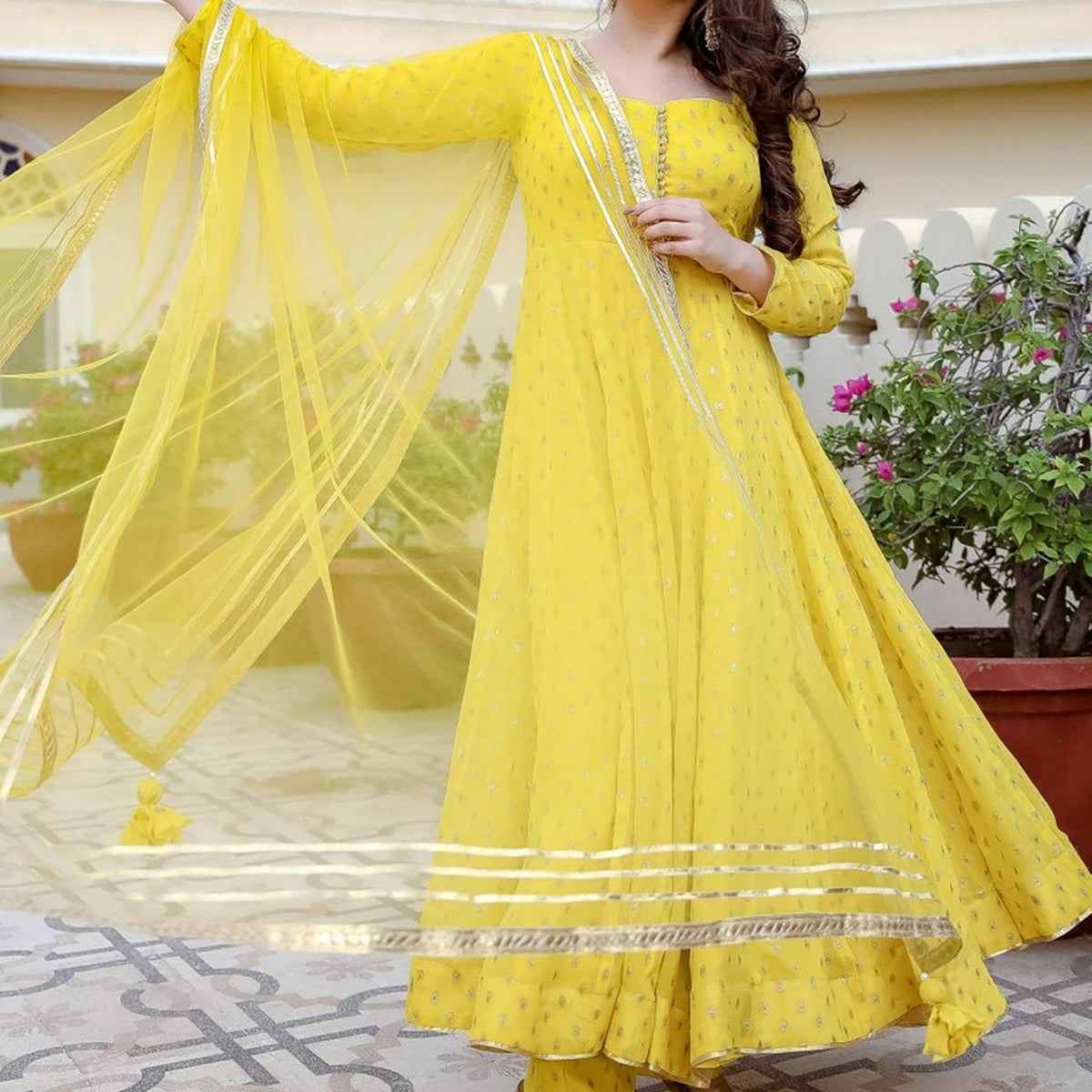 Buy Yellow Georgette Anarkali Set
