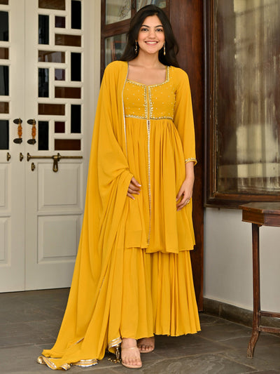 Yellow Handwork Sharara Set