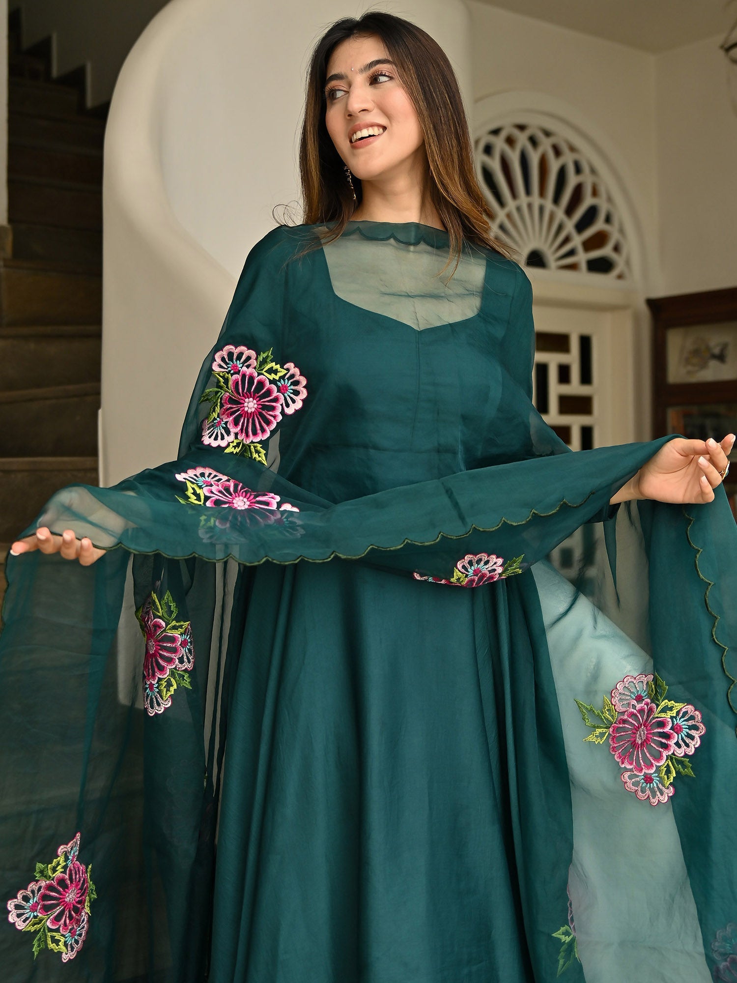 Buy Green Anarkali Embroidered Dupatta Online - Lavanya The Label Buy Green Anarkali Embroidered Dupatta Online - Lavanya The Label