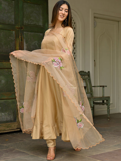 Beige Embroidered Anarkali Set