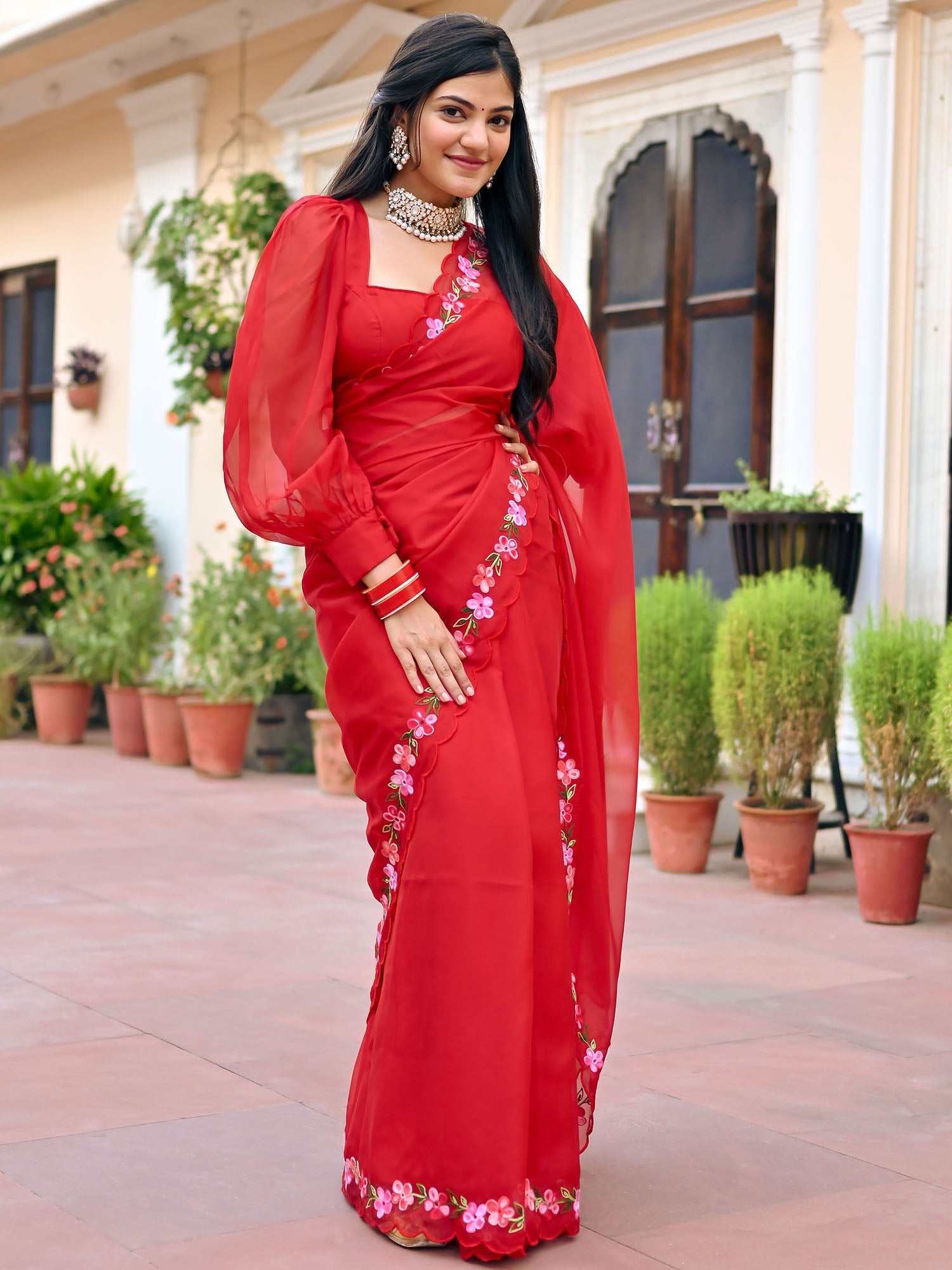 Red Embroidered Saree