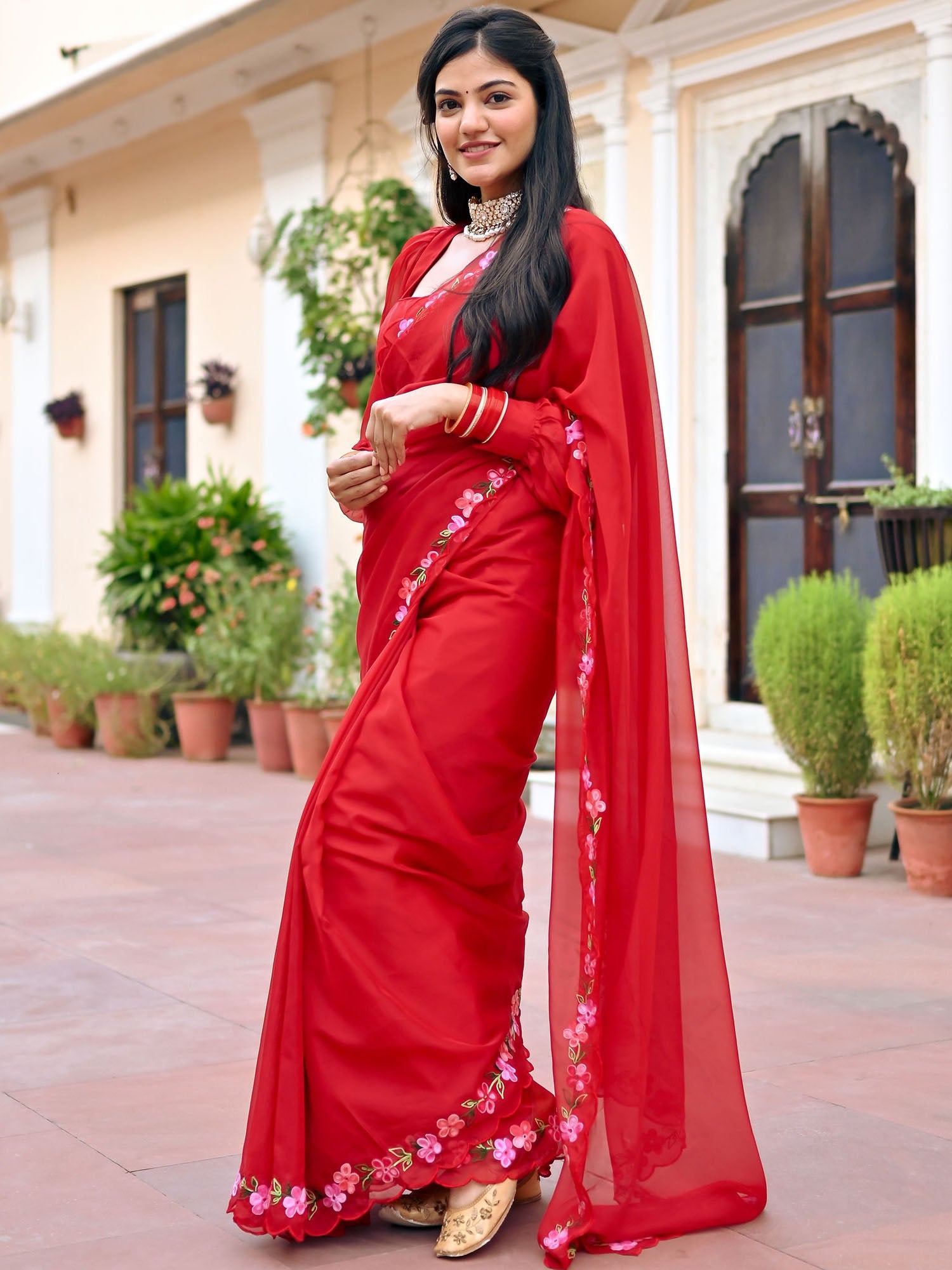Red Embroidered Saree