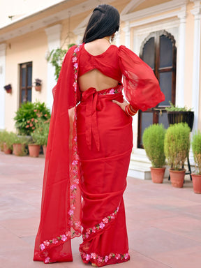 Red Embroidered Saree