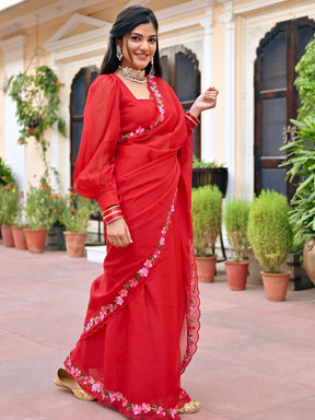 Red Embroidered Saree