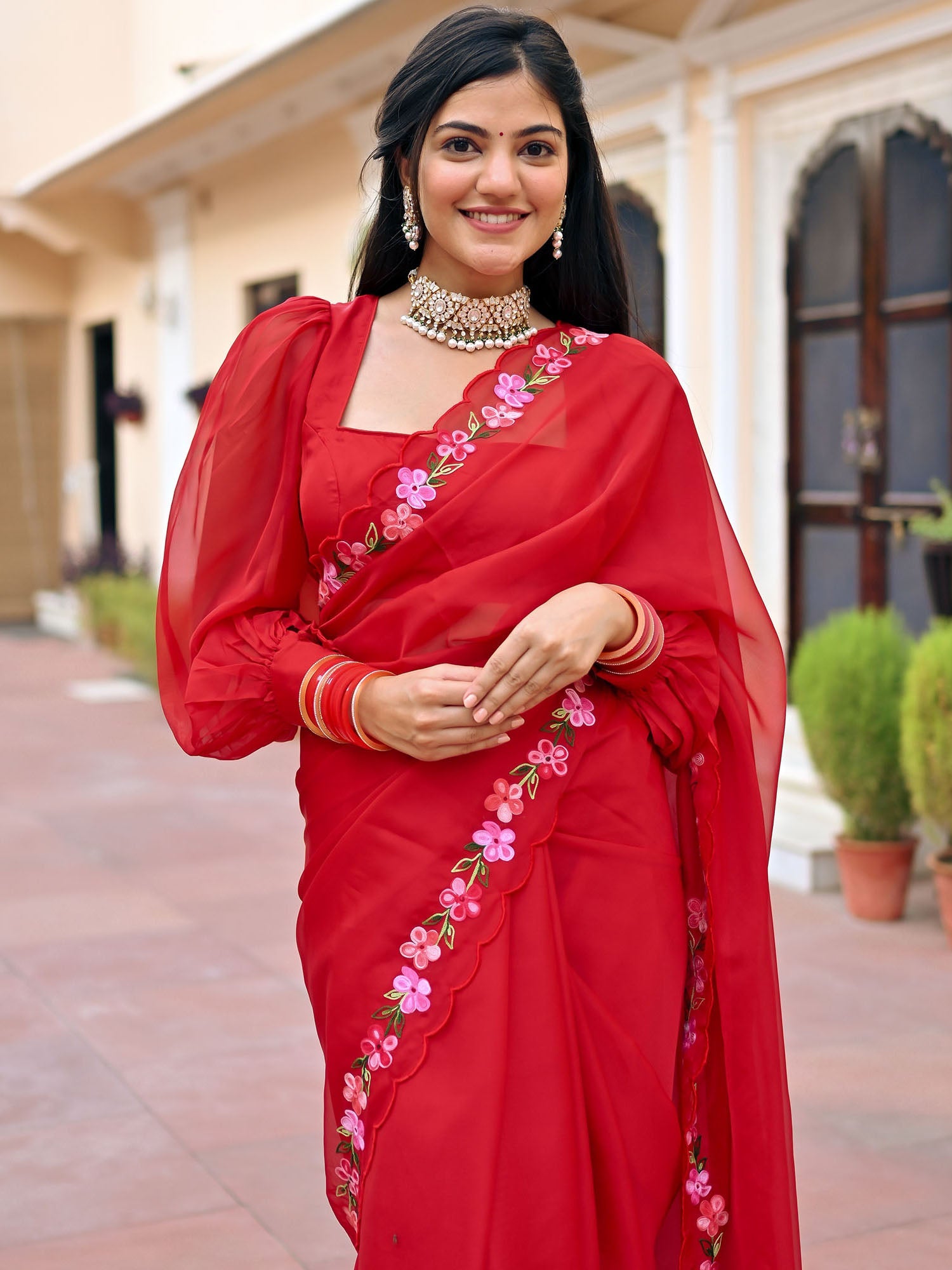 Red Embroidered Saree