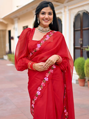 Red Embroidered Saree