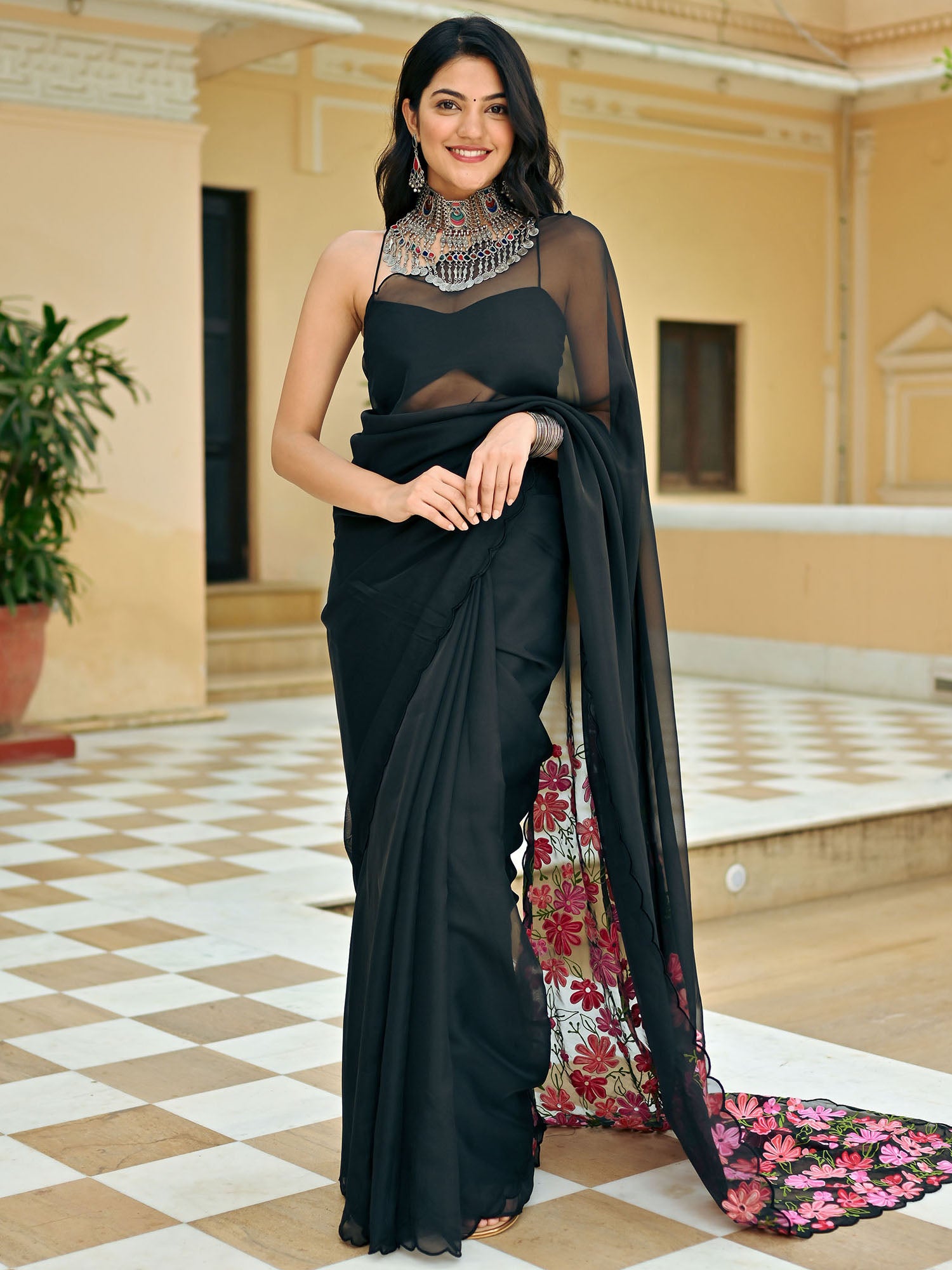 Black Embroidered Saree